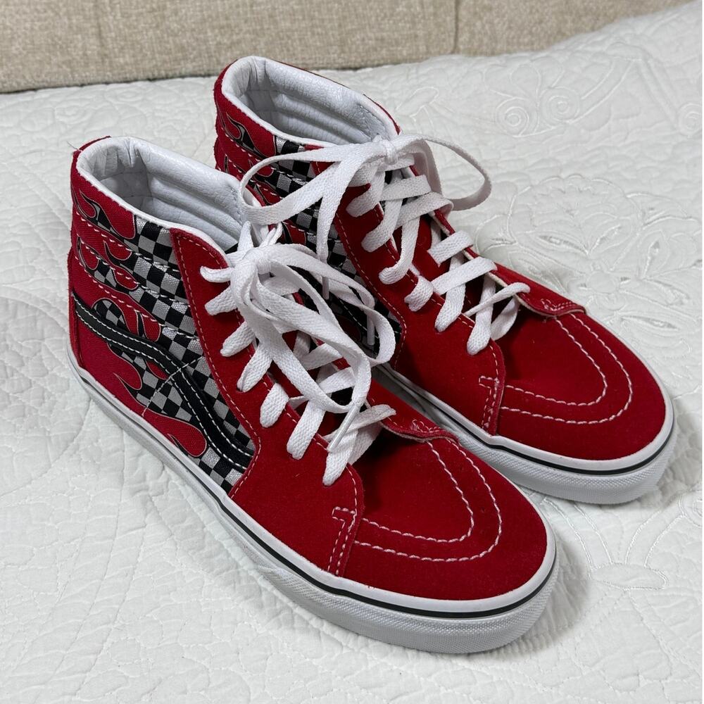 NWOT Vans Kid 3 Red Black White Lace Up High Top Skate Canvas Sneakers